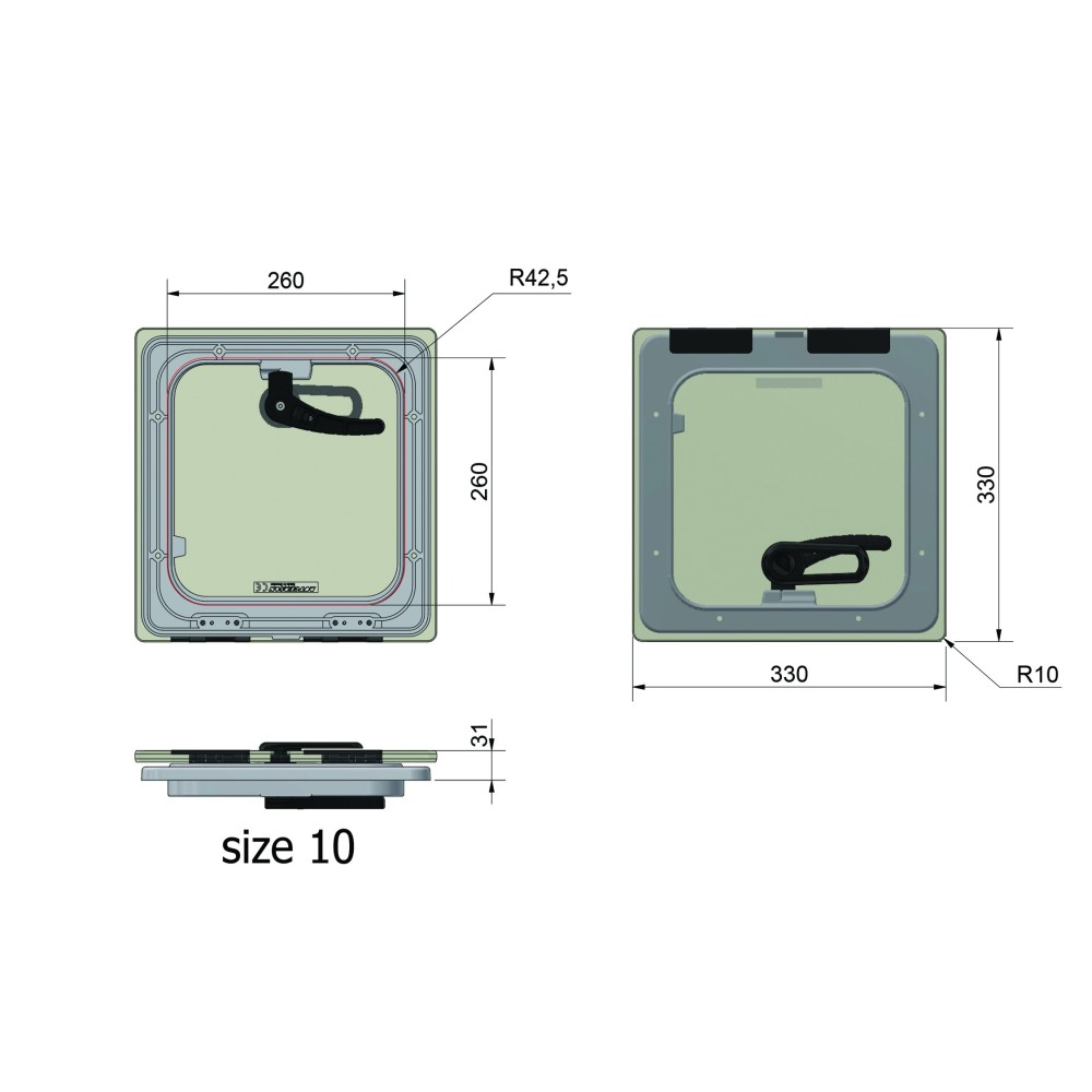 Panneau de pont Master Flush 10 Rutgerson 330x330mm - Poignées ext/int inox