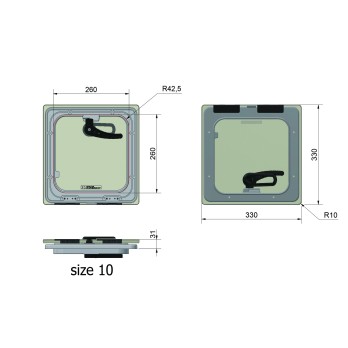 Panneau de pont Master Flush 10 Rutgerson 330x330mm - Poignées ext/int inox
