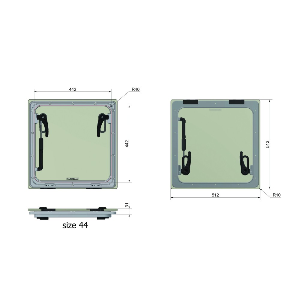 Panneau de pont Master Flush 44 Rutgerson 512x512mm - Poignées ext/int composite