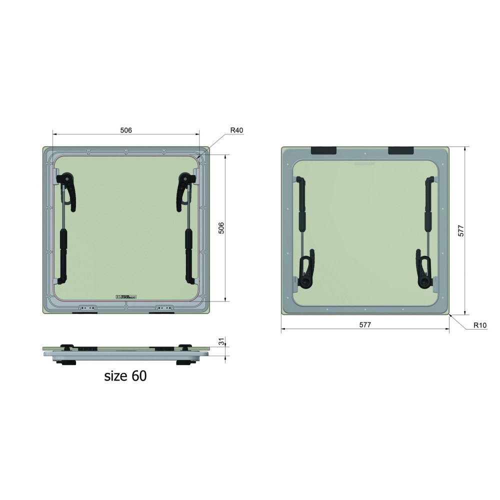 Panneau de pont Master Flush 60 Rutgerson 577x577mm - Poignées ext/int composite