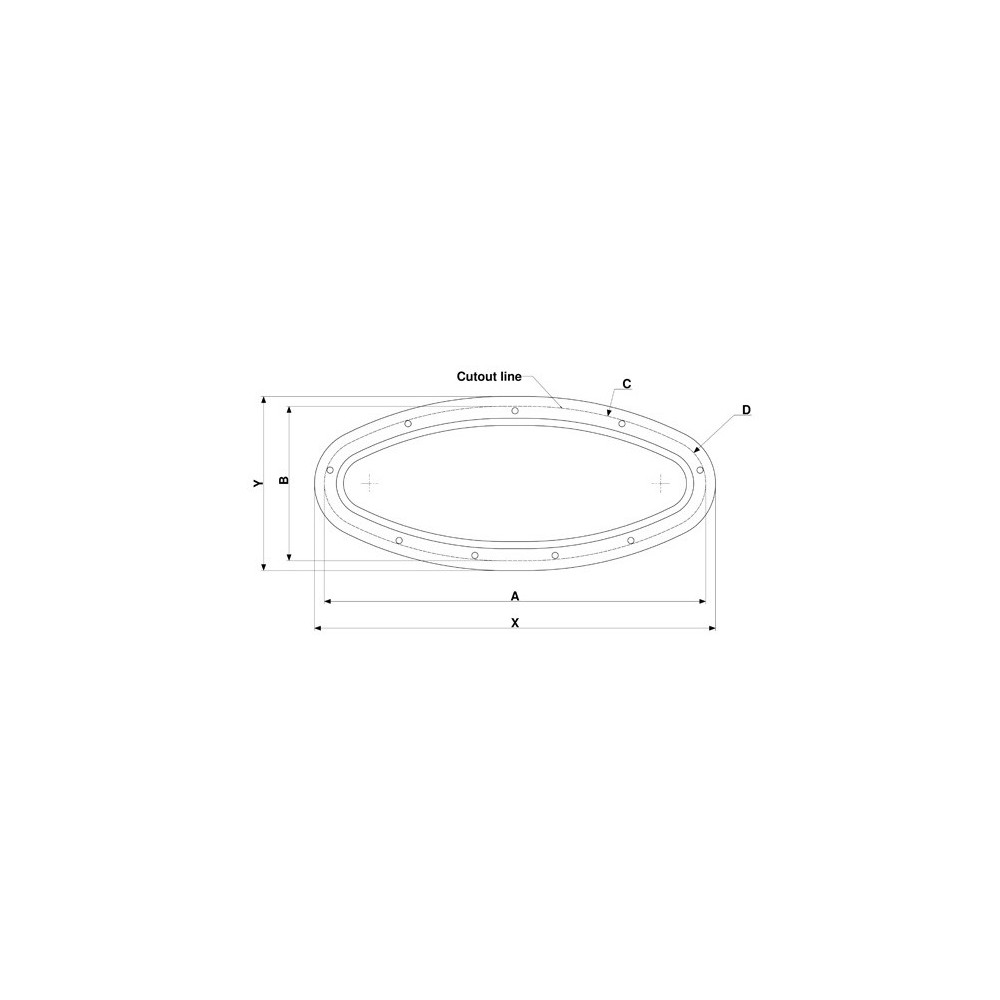 Hublot elliptique fixe Rutgerson - Cadre blanc - 450x195mm